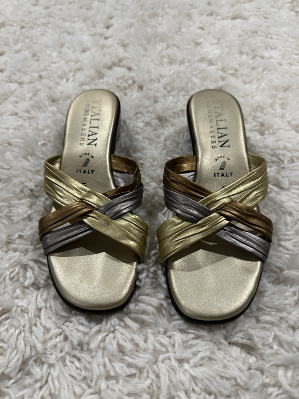 Italian Shoemakers Gold, Bronze & Silver Braided Slide Mules Sz 5